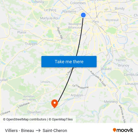 Villiers - Bineau to Saint-Cheron map