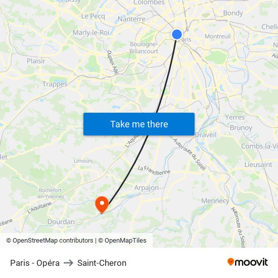 Paris - Opéra to Saint-Cheron map