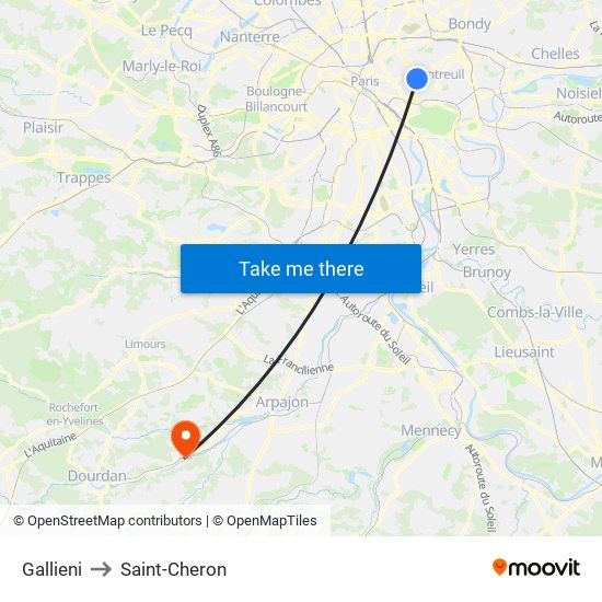 Gallieni to Saint-Cheron map