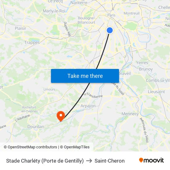 Stade Charléty (Porte de Gentilly) to Saint-Cheron map