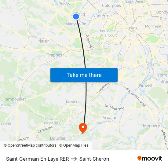 Saint-Germain-En-Laye RER to Saint-Cheron map