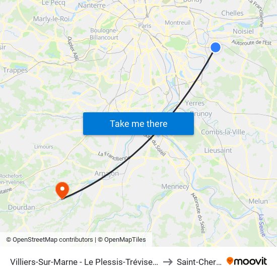 Villiers-Sur-Marne - Le Plessis-Trévise RER to Saint-Cheron map
