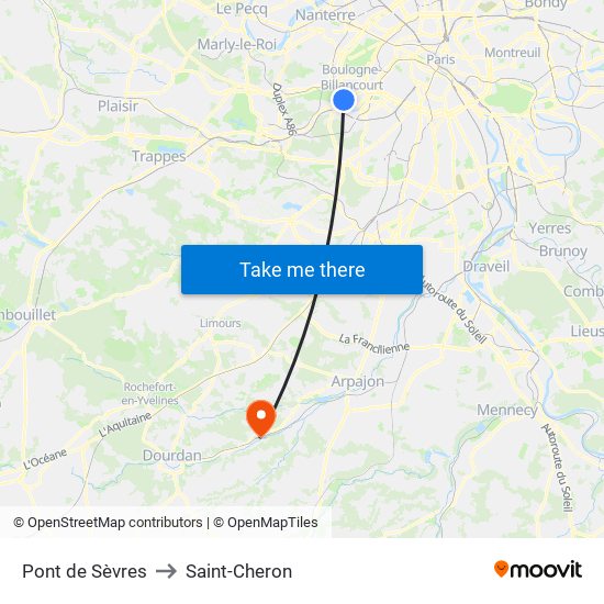 Pont de Sèvres to Saint-Cheron map