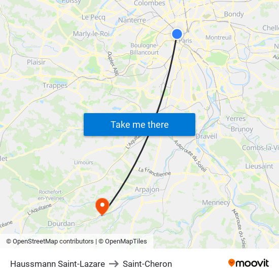 Haussmann Saint-Lazare to Saint-Cheron map