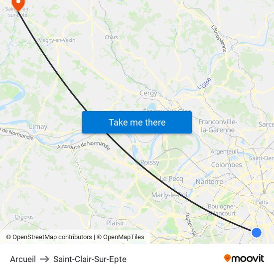 Arcueil to Saint-Clair-Sur-Epte map