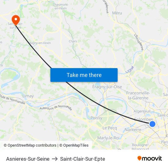 Asnieres-Sur-Seine to Saint-Clair-Sur-Epte map