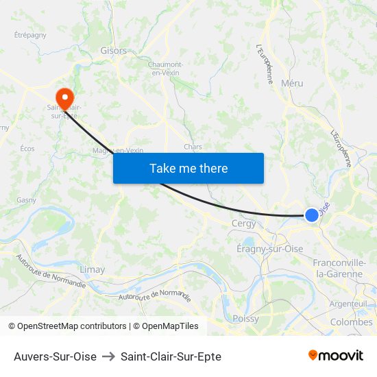 Auvers-Sur-Oise to Saint-Clair-Sur-Epte map