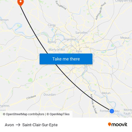 Avon to Saint-Clair-Sur-Epte map