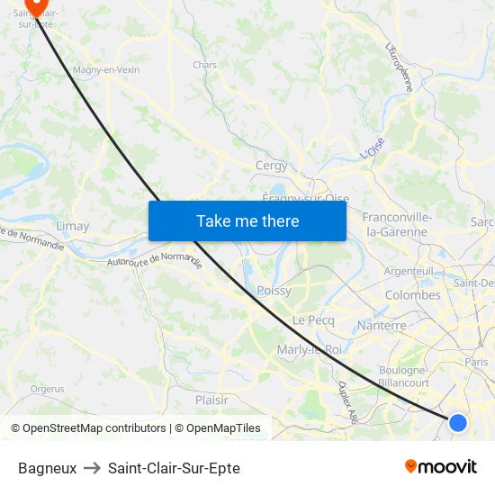 Bagneux to Saint-Clair-Sur-Epte map