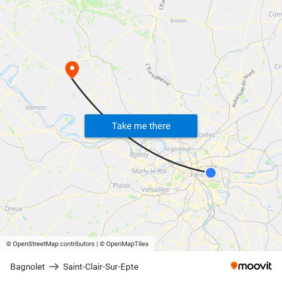 Bagnolet to Saint-Clair-Sur-Epte map