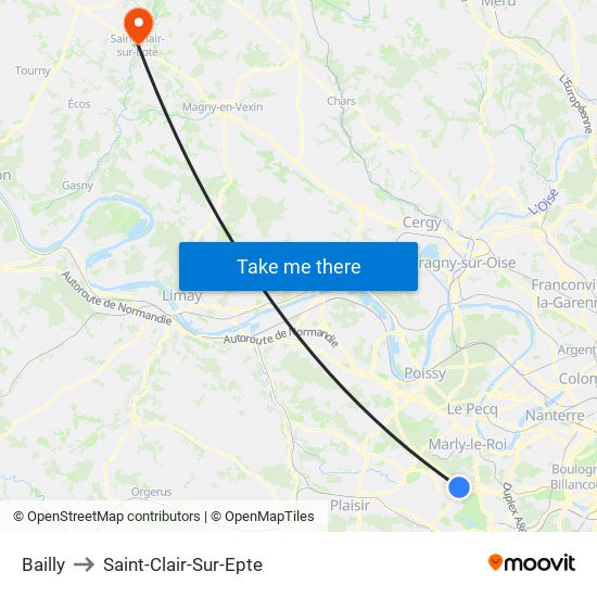 Bailly to Saint-Clair-Sur-Epte map