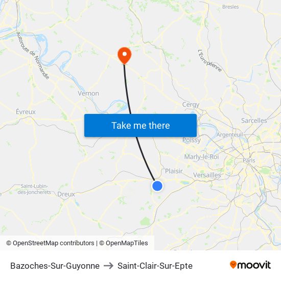 Bazoches-Sur-Guyonne to Saint-Clair-Sur-Epte map