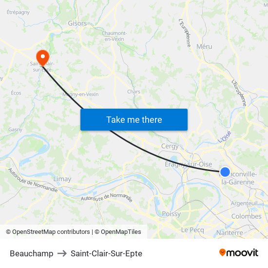 Beauchamp to Saint-Clair-Sur-Epte map