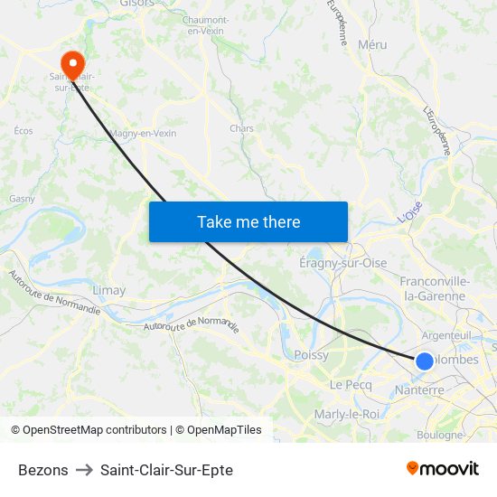 Bezons to Saint-Clair-Sur-Epte map