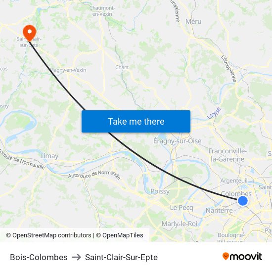 Bois-Colombes to Saint-Clair-Sur-Epte map