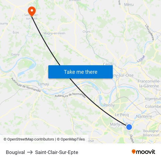 Bougival to Saint-Clair-Sur-Epte map