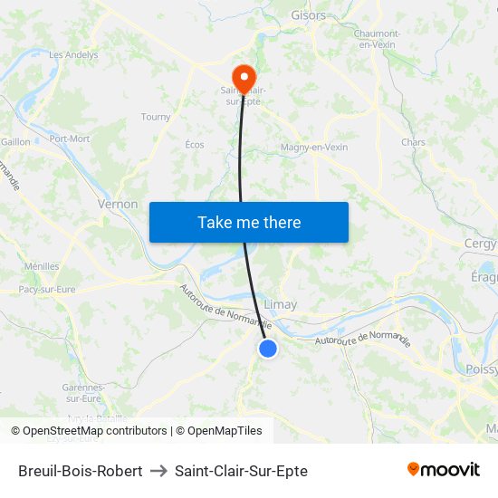 Breuil-Bois-Robert to Saint-Clair-Sur-Epte map