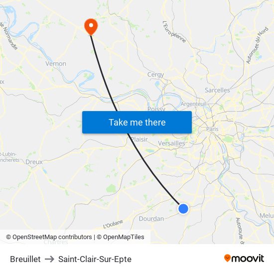 Breuillet to Saint-Clair-Sur-Epte map