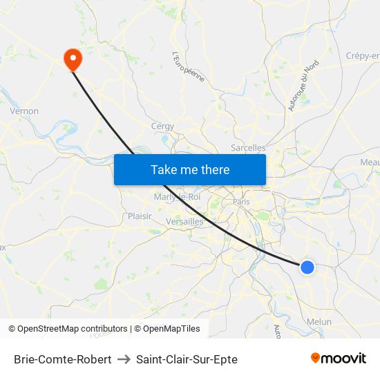 Brie-Comte-Robert to Saint-Clair-Sur-Epte map