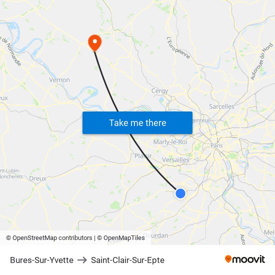 Bures-Sur-Yvette to Saint-Clair-Sur-Epte map
