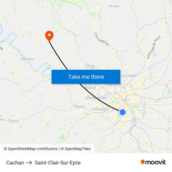 Cachan to Saint-Clair-Sur-Epte map