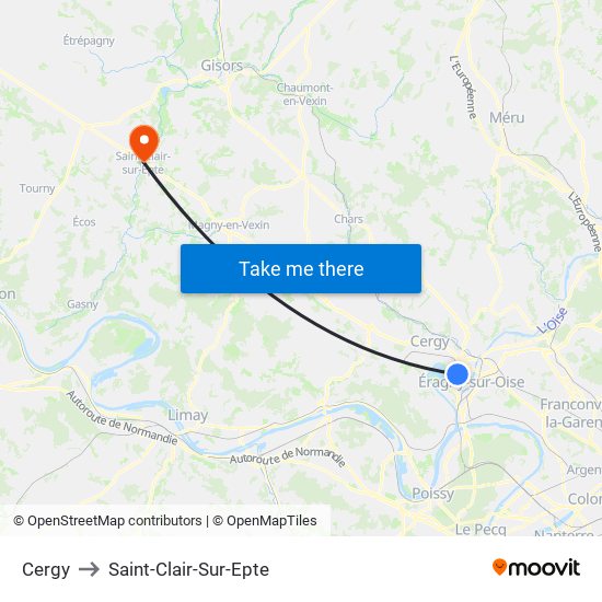 Cergy to Saint-Clair-Sur-Epte map