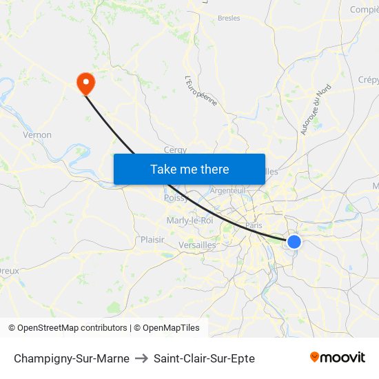 Champigny-Sur-Marne to Saint-Clair-Sur-Epte map