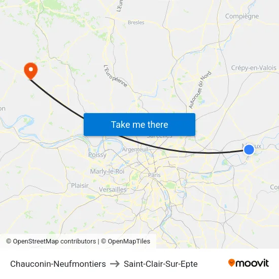 Chauconin-Neufmontiers to Saint-Clair-Sur-Epte map