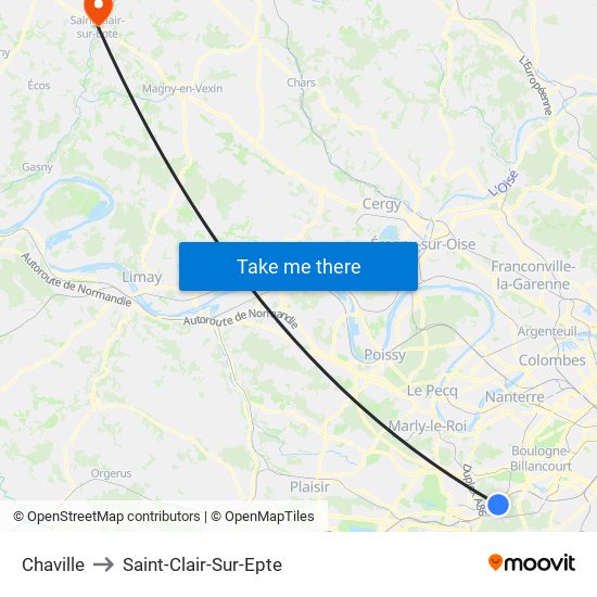 Chaville to Saint-Clair-Sur-Epte map