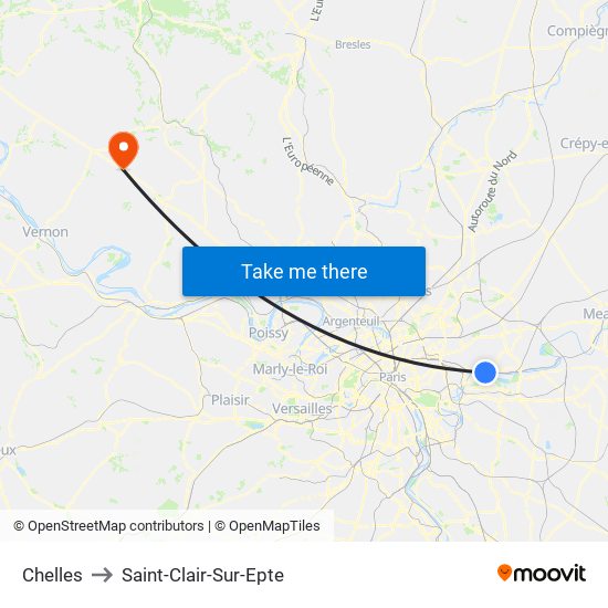 Chelles to Saint-Clair-Sur-Epte map