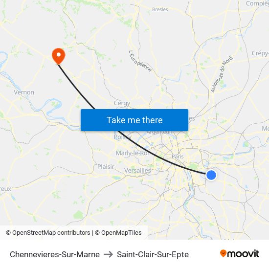 Chennevieres-Sur-Marne to Saint-Clair-Sur-Epte map