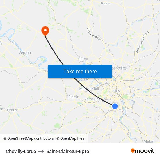 Chevilly-Larue to Saint-Clair-Sur-Epte map