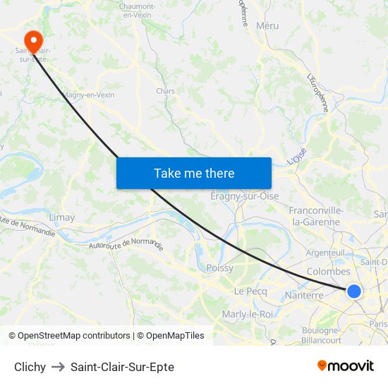 Clichy to Saint-Clair-Sur-Epte map