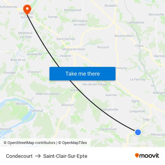 Condecourt to Saint-Clair-Sur-Epte map