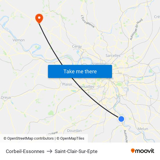 Corbeil-Essonnes to Saint-Clair-Sur-Epte map