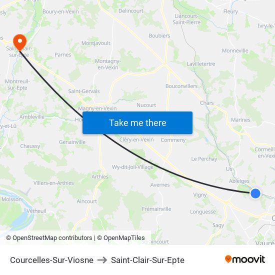 Courcelles-Sur-Viosne to Saint-Clair-Sur-Epte map