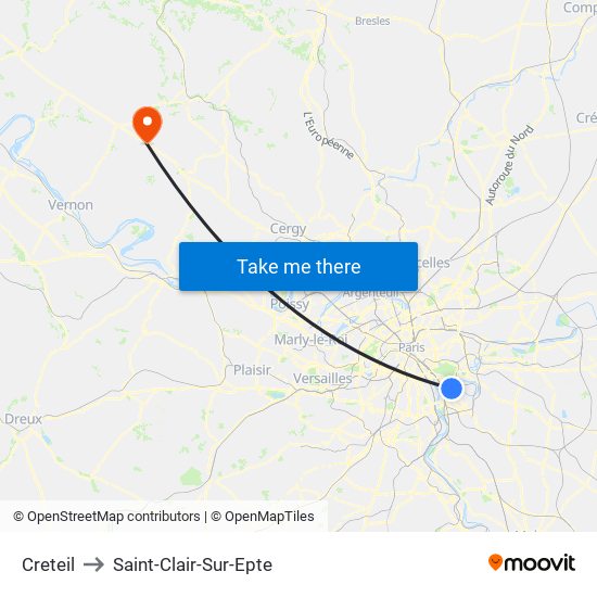 Creteil to Saint-Clair-Sur-Epte map