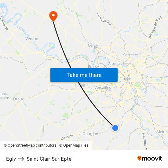 Egly to Saint-Clair-Sur-Epte map