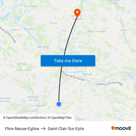 Flins-Neuve-Eglise to Saint-Clair-Sur-Epte map