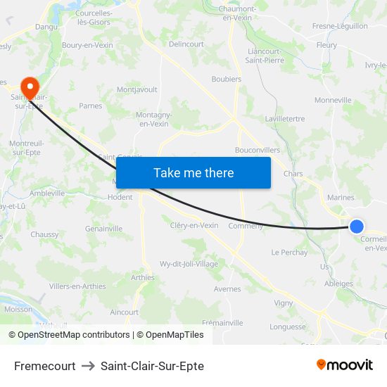 Fremecourt to Saint-Clair-Sur-Epte map