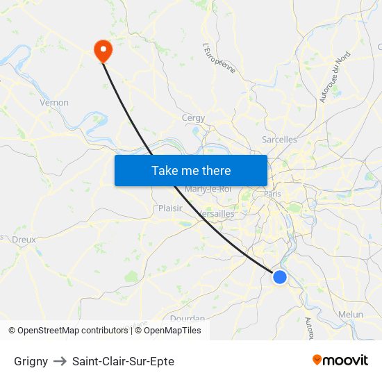 Grigny to Saint-Clair-Sur-Epte map