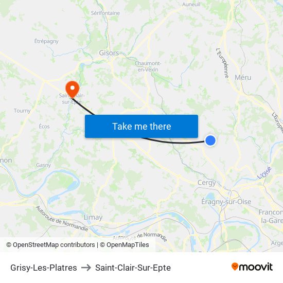 Grisy-Les-Platres to Saint-Clair-Sur-Epte map