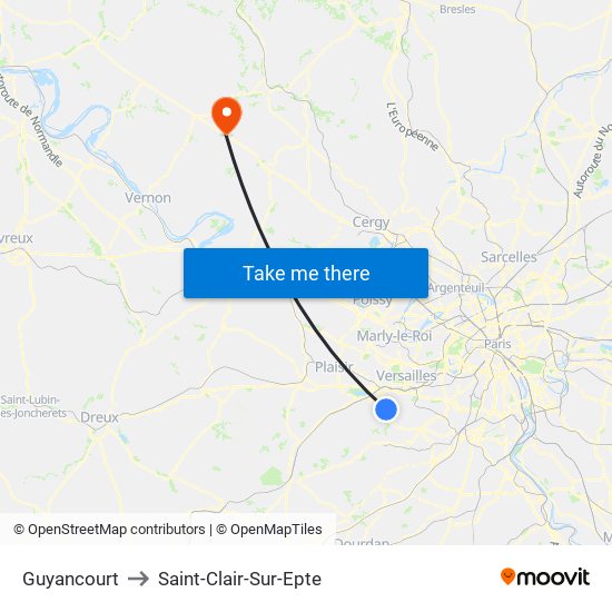 Guyancourt to Saint-Clair-Sur-Epte map