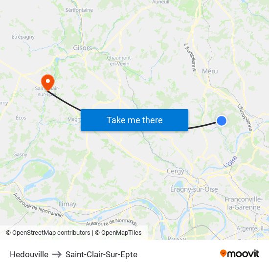 Hedouville to Saint-Clair-Sur-Epte map