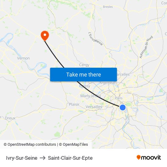 Ivry-Sur-Seine to Saint-Clair-Sur-Epte map