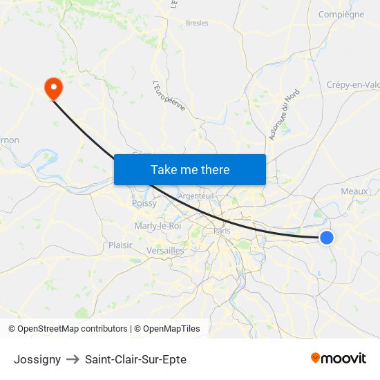 Jossigny to Saint-Clair-Sur-Epte map