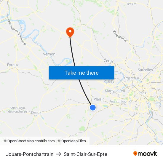 Jouars-Pontchartrain to Saint-Clair-Sur-Epte map