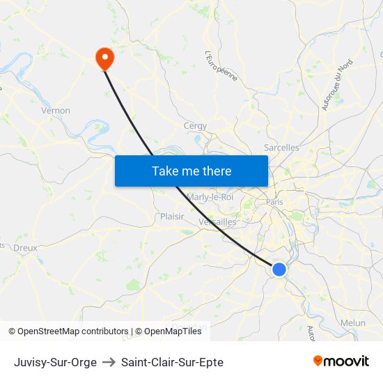 Juvisy-Sur-Orge to Saint-Clair-Sur-Epte map