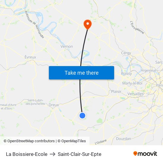 La Boissiere-Ecole to Saint-Clair-Sur-Epte map