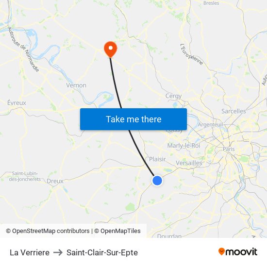 La Verriere to Saint-Clair-Sur-Epte map